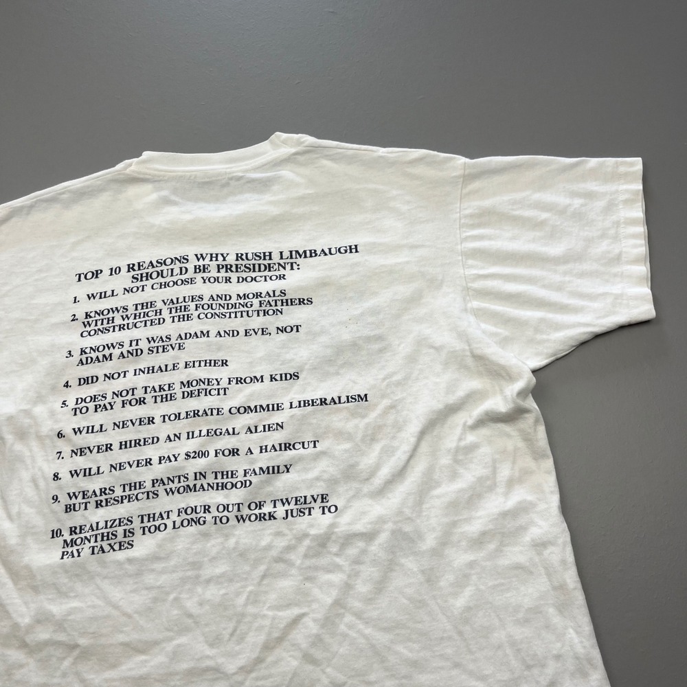 Fruit of the Loom T-Shirt Mens XL White Rush Limbaugh For President Vintage 90s - Picture 2 of 12
